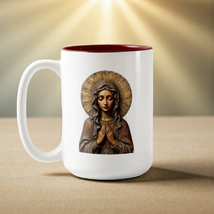 Geschnitzte Hingabe Holzmadonna Zweifarbige Tasse