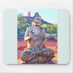 Geschnitzte hölzerne sitzende Buddha-Statue Mousepad