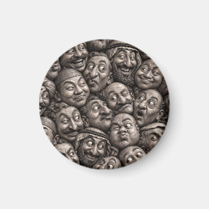 Geschnitzte Holzgesichter Vintage Boho Muster Magnet