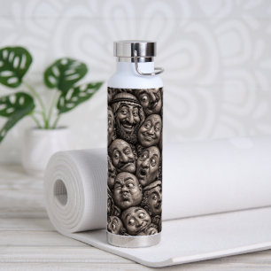 Geschnitzte Holzgesichter Vintage Boho Muster Trinkflasche