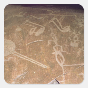 Geschnitzte Petroglyphe, die Zahlen darstellt Quadratischer Aufkleber