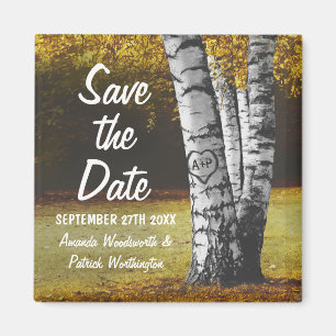 Geschnitzter Fall-Birken-Baum, der Save the Date Magnet