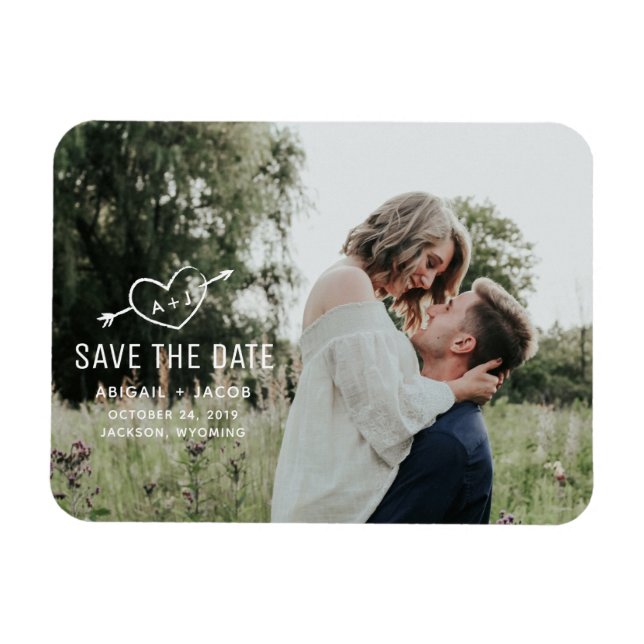 Geschnitzter Herz-Save the Date Foto-Magnet Magnet (Horizontal)