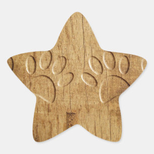 Geschnitzter Hundepfotenabdruck aus Holz Stern-Aufkleber