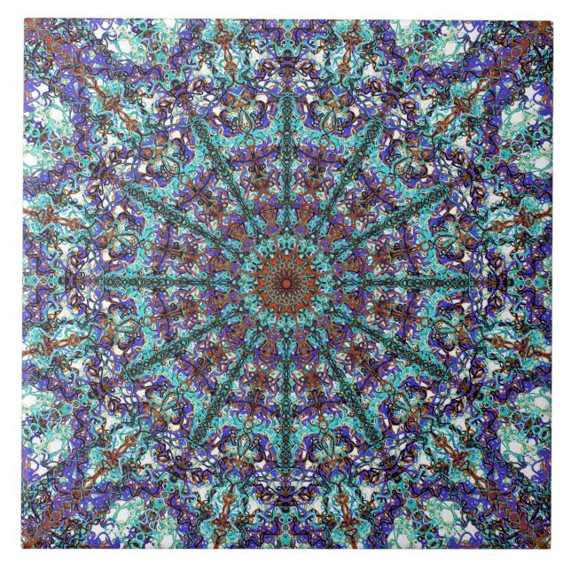 Geschnürtes Muster Boho Türkises Mandala Fliese (Vorderseite)