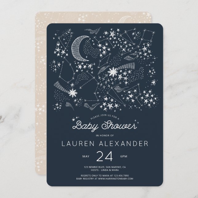 Geschrieben in der Stars Baby Shower Navy Einladung (Vorne/Hinten)