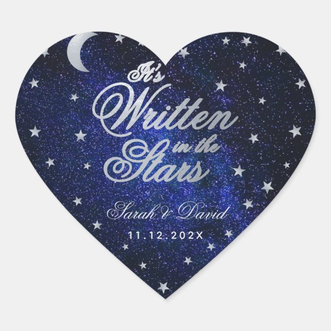 Geschrieben in der Stars Celestial Wedding Silver  Herz-Aufkleber (Vorderseite)