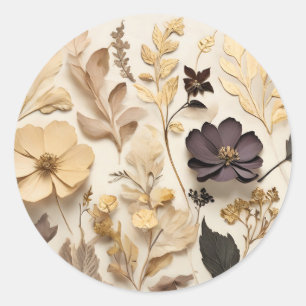 Geschriebene Blume und Blätter Runder Aufkleber
