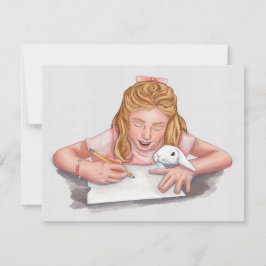 Geschriebene Mädchen mit Hauskaninchen, die Papier