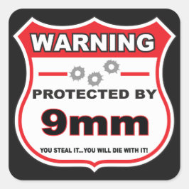 geschützt durch 9 mm Schild Quadratischer Aufkleber