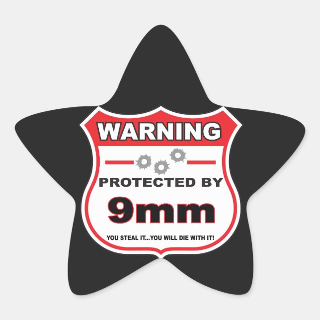 geschützt durch 9 mm Schild Stern-Aufkleber (Vorderseite)
