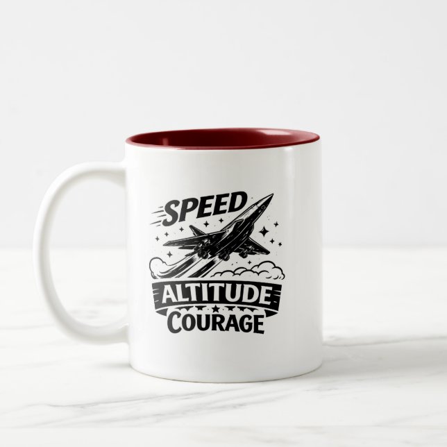 Geschwindigkeit Höhe Mut Luftfahrt Jet Design Zweifarbige Tasse (Links)