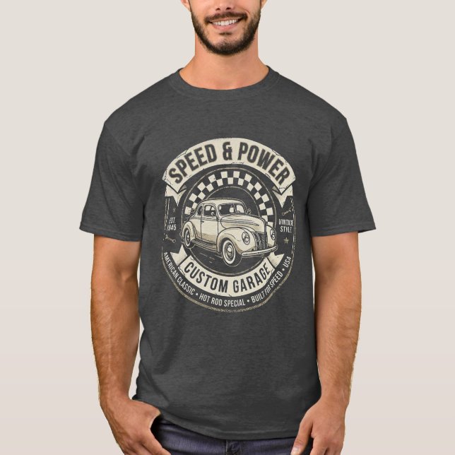 Geschwindigkeit und Leistung Automobil Oldtimer T-Shirt (Vorderseite)