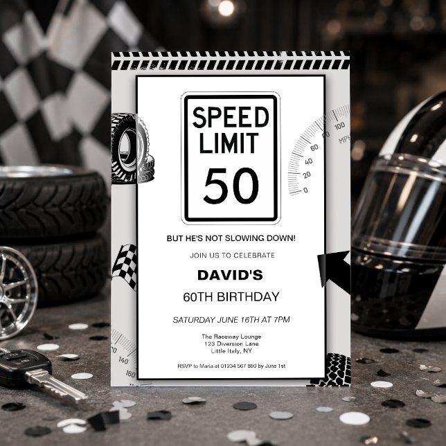 Geschwindigkeitsbegrenzung 50. Geburtstag  Einladung (Man's 50th birthday speed limit birthday party invitation motoring theme
)