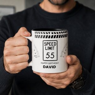 Geschwindigkeitsbegrenzung 55 Geburtstag Zweifarbige Tasse