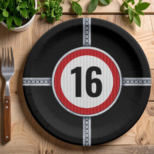 Geschwindigkeitsbegrenzung zum 16. Geburtstag Pappteller