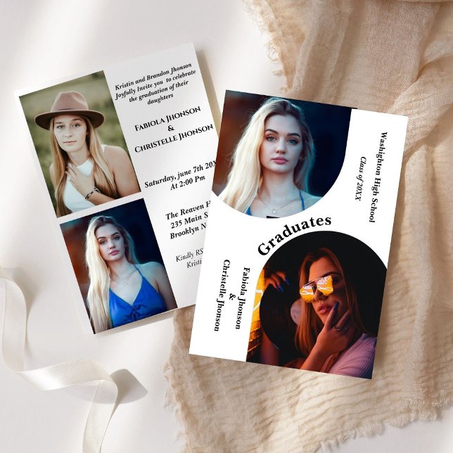 Geschwister aus modernem Foto Doppelter Abschluss Einladung (Von Creator hochgeladen)