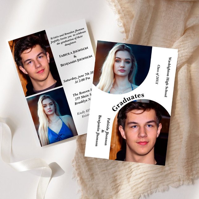 Geschwister aus modernem Foto Doppelter Abschluss Einladung (Von Creator hochgeladen)