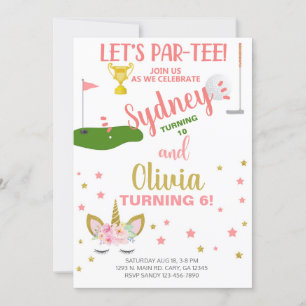 Geschwister Golfen und Einhorn Geburtstag einladen Einladung