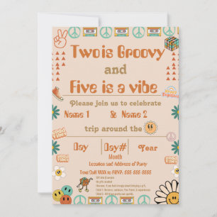 Geschwister Retro Birthday Einladung