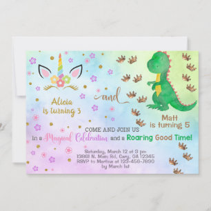 Geschwister verzieren Einhorn und Dinosaurier zum  Einladung