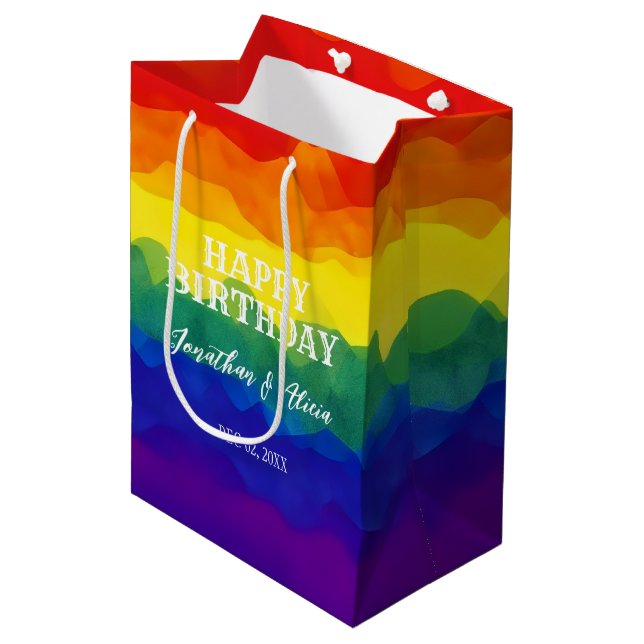 Geschwulstfarbener Regenbogen Mittlere Geschenktüte (Vorderseite Schrägansicht)