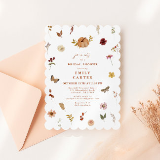 Geschwungene Kürbis-Schmetterlings-Blumen-Hochzeit Einladung