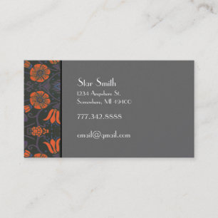 Geschwungene Vintage-Blumen Orange und Pflaume Visitenkarte