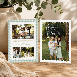 Geschwungener Foto-Bogen-Sage-Gingham-Frohe-Weihna Feiertagskarte