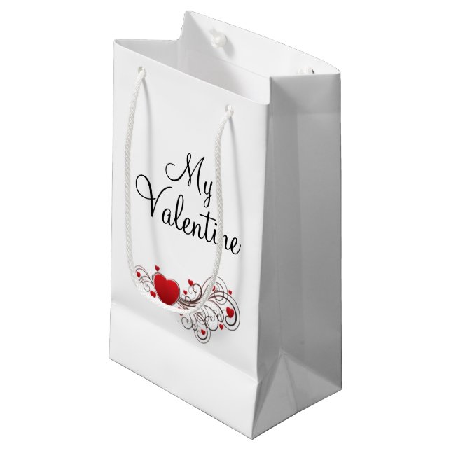 Gescrolltes Herz Kleine Geschenktüte (Vorderseite Schrägansicht)