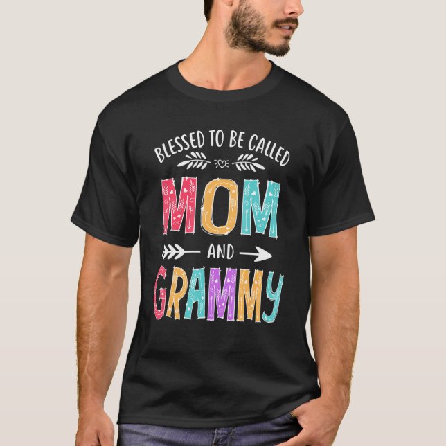 Gesegnet, als Mama und graue, lustige Mütter bezei T-Shirt (Vorderseite)