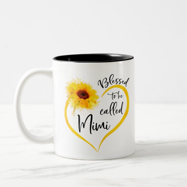 Gesegnet als Mimi Sonnenblumen Geschenke Zweifarbige Tasse (Links)
