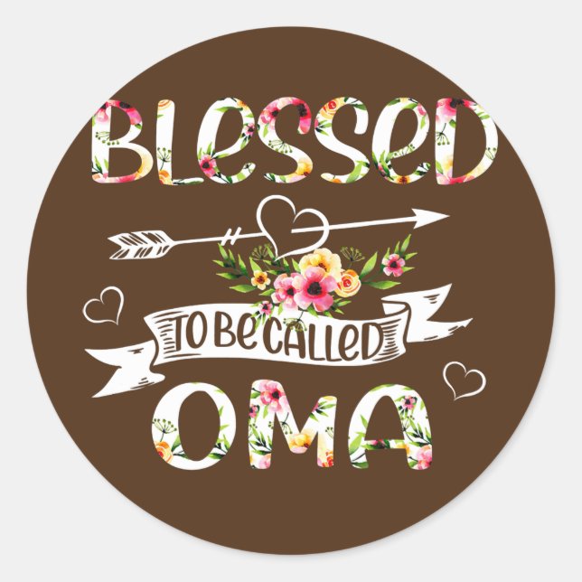 Gesegnet als Oma Floral Funny Oma Runder Aufkleber (Vorderseite)