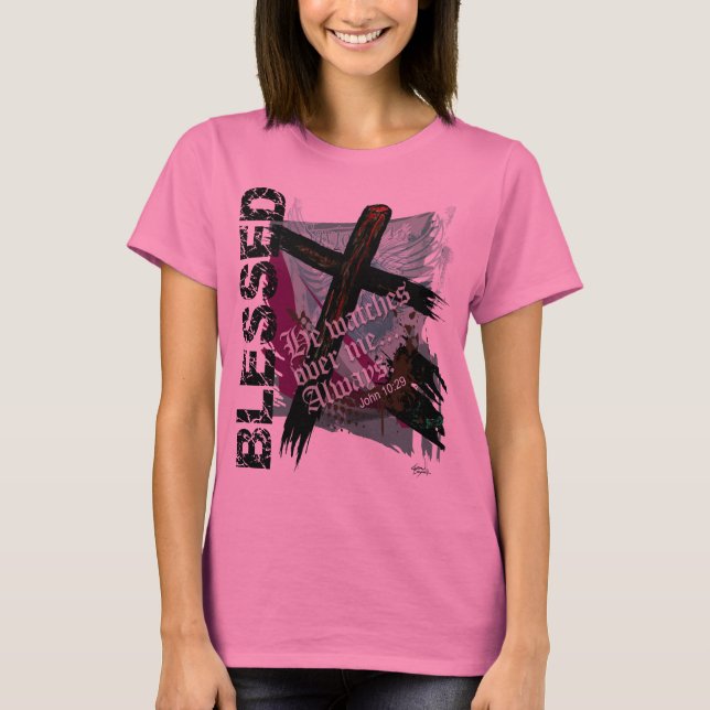 Gesegnet - christliches Bibelscripture-John-10:29 T-Shirt (Vorderseite)