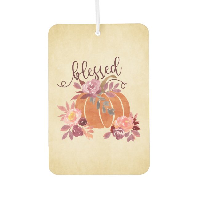 Gesegnet - Fall Pumpkin mit rosa Blume Autolufterfrischer (Vorderseite)