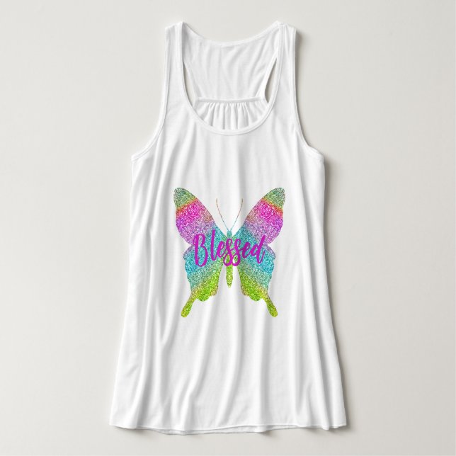 gesegnet | Farbige Schmetterlingsplatte Tank Top (Design Vorderseite)