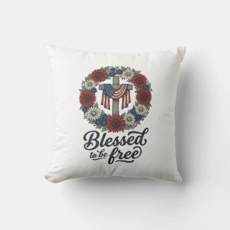 Gesegnet Frei zu sein Patrioten Blumenkreuz Shirt_ Kissen