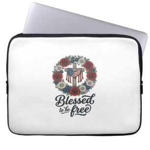 Gesegnet Frei zu sein Patrioten Blumenkreuz Shirt_ Laptopschutzhülle
