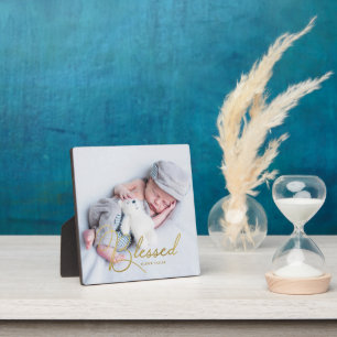 "Gesegnet" Gold Foil Effect Baby Personalisiert Fotoplatte
