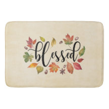 Gesegnet in schwarzer Kalligrafie und Herbstleaven