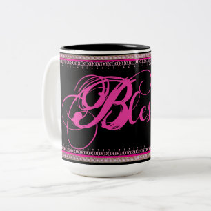 Gesegnet! Kaffeetasse (Pink/Schwarz)