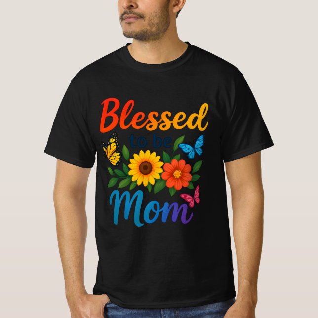Gesegnet, Mama farbenfrohe Blumenschmetterlingshir T-Shirt (Vorderseite)