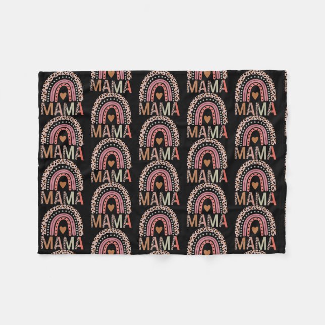 Gesegnet Mama Funny Leopard Boho Niedlich Rainbow  Fleecedecke (Vorderseite (Horizontal))