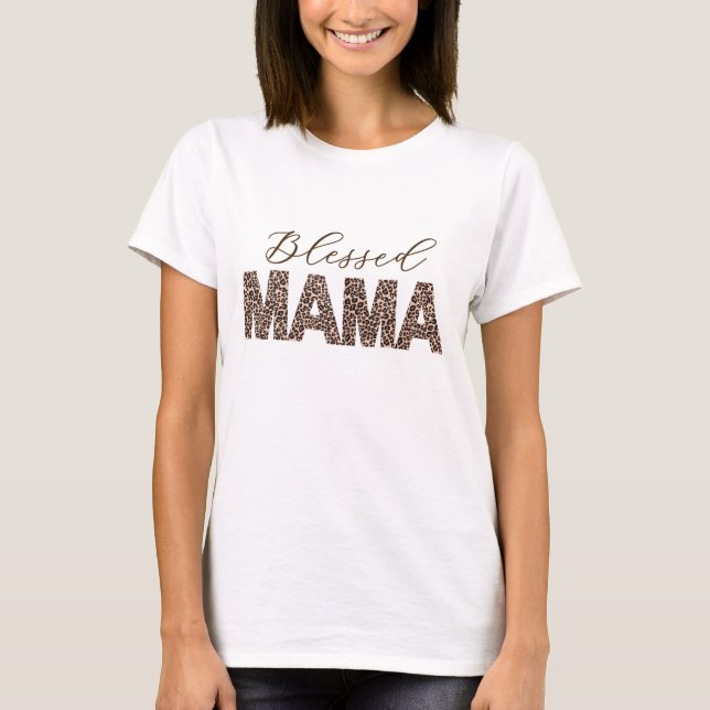Gesegnet Mama Leopard/Cheetah Print - Personalisie T-Shirt (Vorderseite)