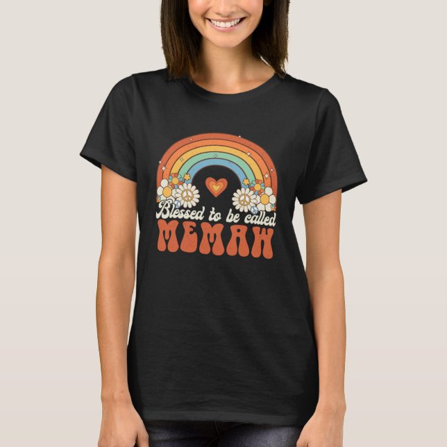 Gesegnet, Memaw Groovy Regenbogen-Mütter genannt z T-Shirt (Vorderseite)