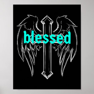 Gesegnet mit Cross & Angel Wings Poster
