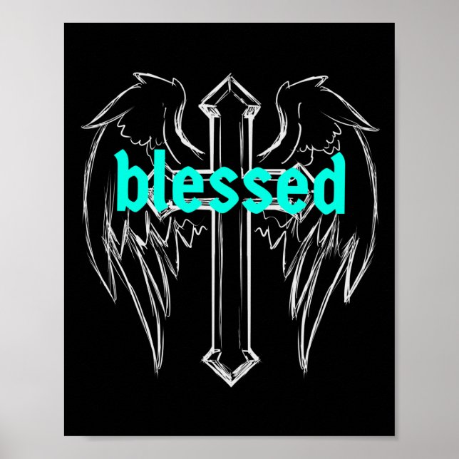 Gesegnet mit Cross & Angel Wings Poster (Vorne)