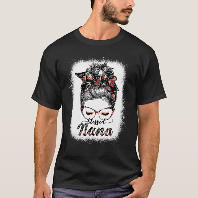 Gesegnet Nana Messy Bun Frauen glückliche Ostermut T-Shirt (Vorderseite)