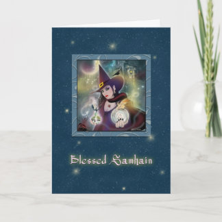 Gesegnet Samhain - Hexenblauer Sparkle Karte