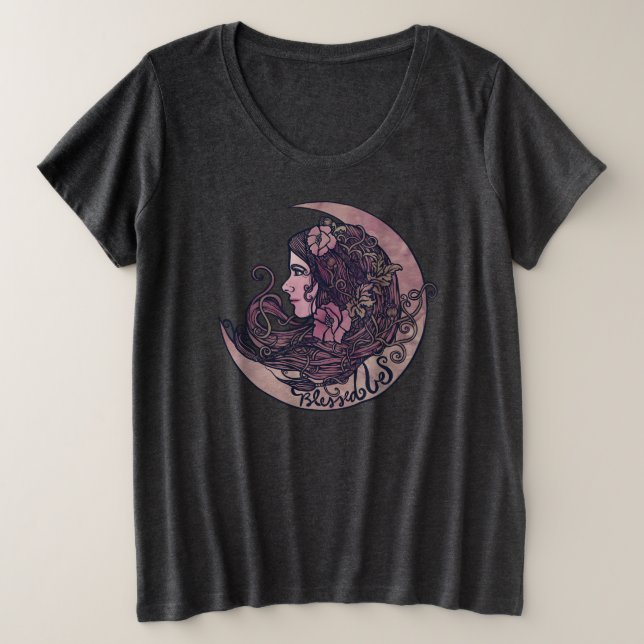 Gesegnet sei Moon Goddess Pagan Art Große Größe T-Shirt (Design vorne)